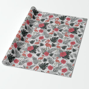 Flamingo naadloos patroon met florale achtergrond cadeaupapier