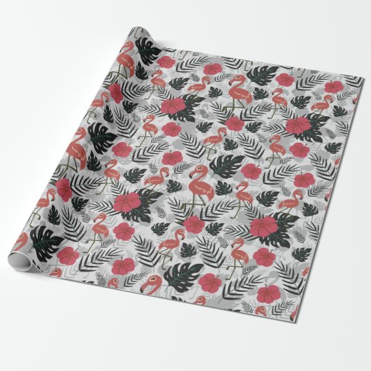 Flamingo naadloos patroon met florale achtergrond cadeaupapier (Uitgerold)