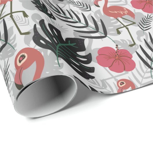 Flamingo naadloos patroon met florale achtergrond cadeaupapier (Rol Hoek)