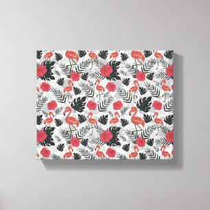 Flamingo naadloos patroon met florale achtergrond canvas afdruk