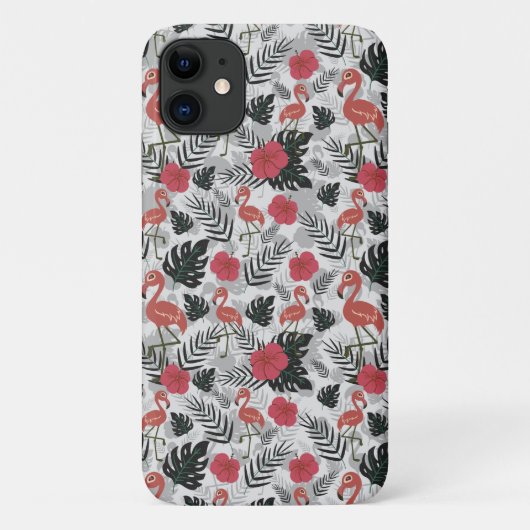 Flamingo naadloos patroon met florale achtergrond Case-Mate iPhone case (Achterkant)