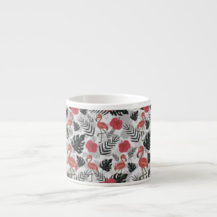 Flamingo naadloos patroon met florale achtergrond espresso kop