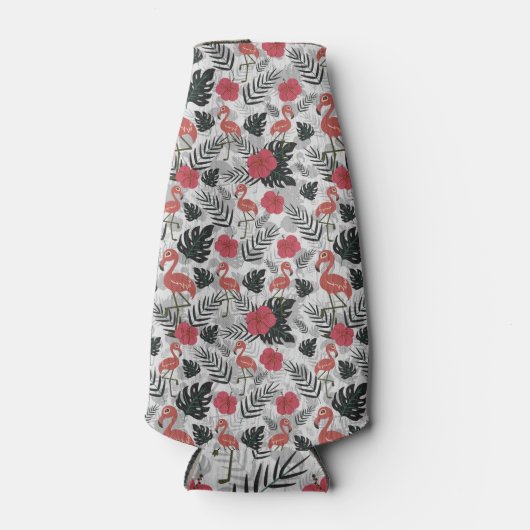 Flamingo naadloos patroon met florale achtergrond flesjeskoeler (Voorkant)