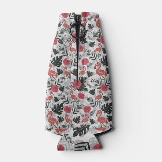 Flamingo naadloos patroon met florale achtergrond flesjeskoeler (Achterkant)