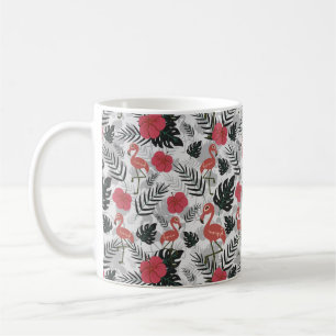 Flamingo naadloos patroon met florale achtergrond koffiemok