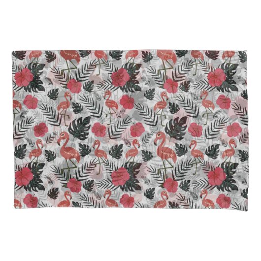 Flamingo naadloos patroon met florale achtergrond kussensloop (Voorkant-Links)