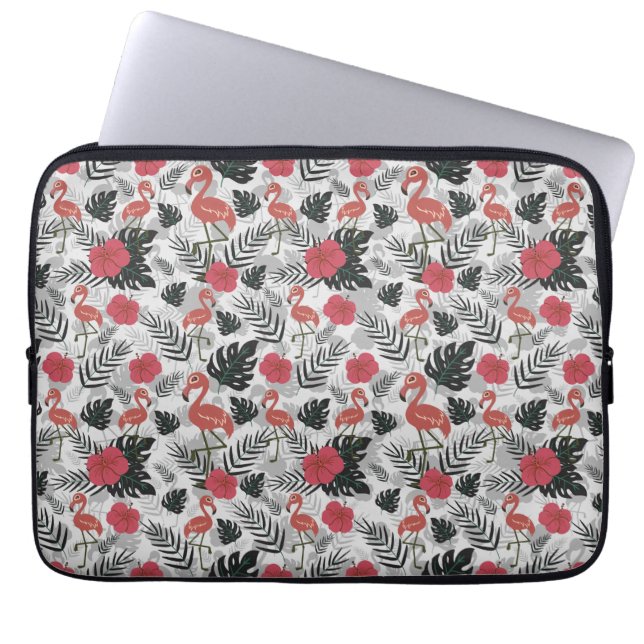 Flamingo naadloos patroon met florale achtergrond laptop sleeve (Voorkant)