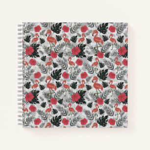 Flamingo naadloos patroon met florale achtergrond notitieboek