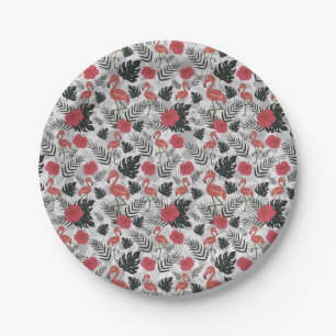 Flamingo naadloos patroon met florale achtergrond papieren bordje