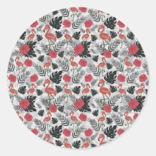 Flamingo naadloos patroon met florale achtergrond ronde sticker