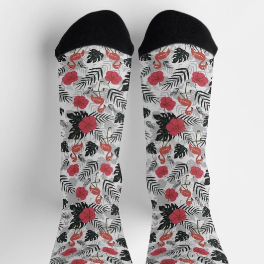 Flamingo naadloos patroon met florale achtergrond  sokken (Top)