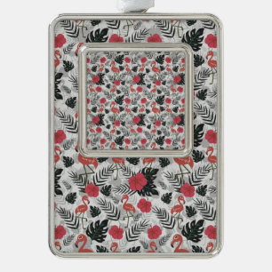 Flamingo naadloos patroon met florale achtergrond verzilverd omlijst ornament
