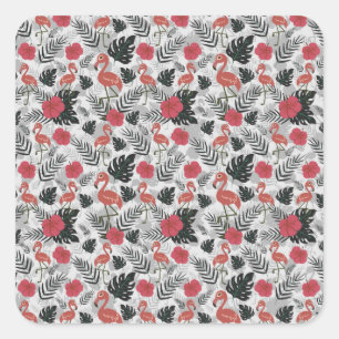 Flamingo naadloos patroon met florale achtergrond vierkante sticker
