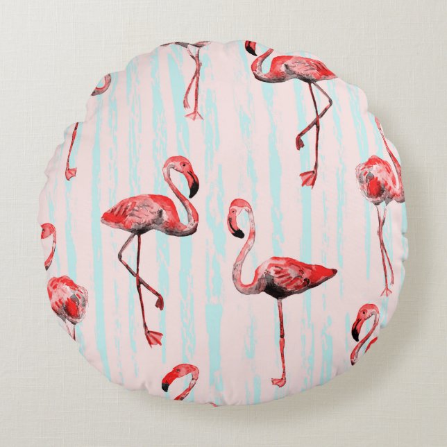 Flamingo naadloos patroon rond kussen (Voorkant)