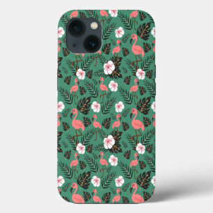 Flamingo naadloos patroon roze op groene achtergro iPhone 13 hoesje