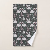 Flamingo naadloos patroonwit op donkere achtergron bad handdoek (Handdoek)