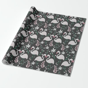 Flamingo naadloos patroonwit op donkere achtergron cadeaupapier