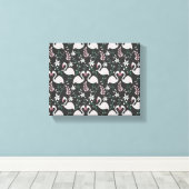 Flamingo naadloos patroonwit op donkere achtergron canvas afdruk (Insitu (Houten vloer))