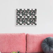 Flamingo naadloos patroonwit op donkere achtergron canvas afdruk (Insitu (Woonkamer))