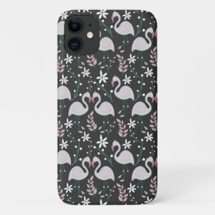 Flamingo naadloos patroonwit op donkere achtergron Case-Mate iPhone case