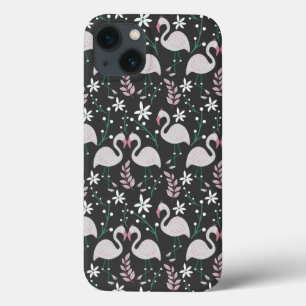 Flamingo naadloos patroonwit op donkere achtergron Case-Mate iPhone case