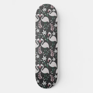 Flamingo naadloos patroonwit op donkere achtergron persoonlijk skateboard