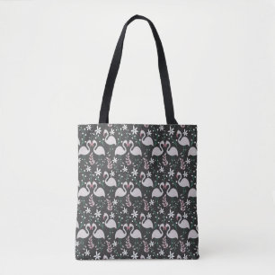 Flamingo naadloos patroonwit op donkere achtergron tote bag