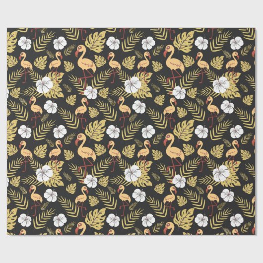 Flamingo naadloze gele en witte bloemen cadeaupapier (Vlak)