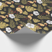 Flamingo naadloze gele en witte bloemen cadeaupapier (Hoek)