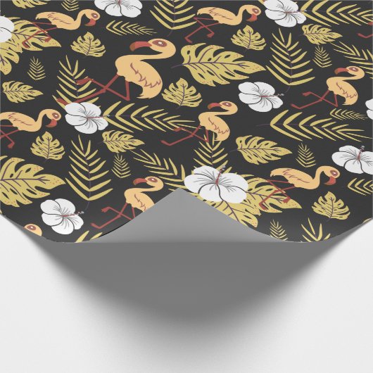 Flamingo naadloze gele en witte bloemen cadeaupapier (Hoek)