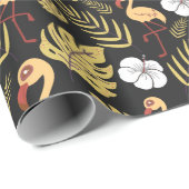Flamingo naadloze gele en witte bloemen cadeaupapier (Rol Hoek)