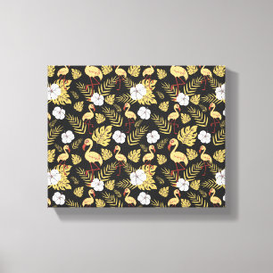 Flamingo naadloze gele en witte bloemen canvas afdruk