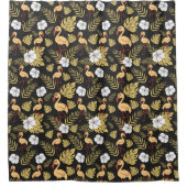 Flamingo naadloze gele en witte bloemen douchegordijn (Voorkant)