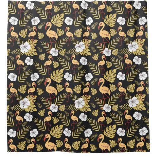 Flamingo naadloze gele en witte bloemen douchegordijn (Voorkant)