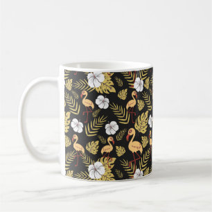 Flamingo naadloze gele en witte bloemen koffiemok