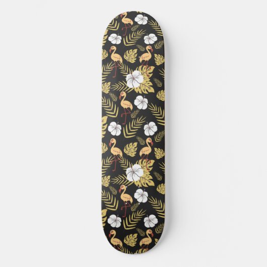Flamingo naadloze gele en witte bloemen persoonlijk skateboard (Voorkant)