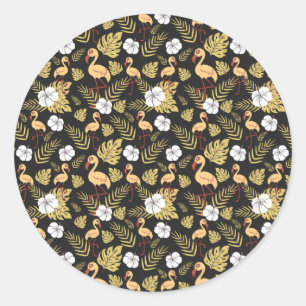 Flamingo naadloze gele en witte bloemen ronde sticker