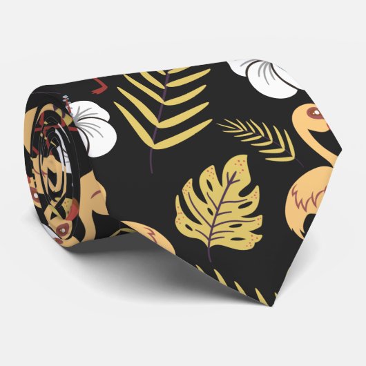 Flamingo naadloze gele en witte bloemen stropdas (Opgerold)