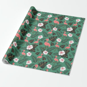 Flamingo naadloze patroonroze op groene achtergron cadeaupapier
