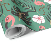 Flamingo naadloze patroonroze op groene achtergron cadeaupapier (Rol Hoek)