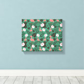 Flamingo naadloze patroonroze op groene achtergron canvas afdruk (Insitu (Houten vloer))