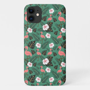 Flamingo naadloze patroonroze op groene achtergron Case-Mate iPhone case