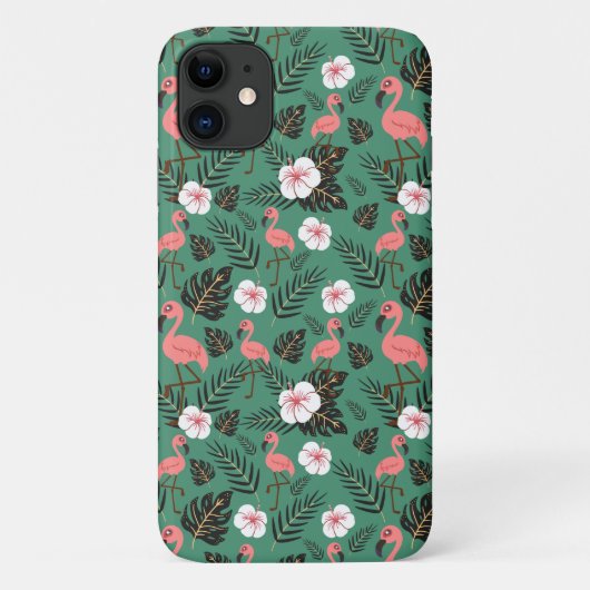 Flamingo naadloze patroonroze op groene achtergron Case-Mate iPhone case (Achterkant)