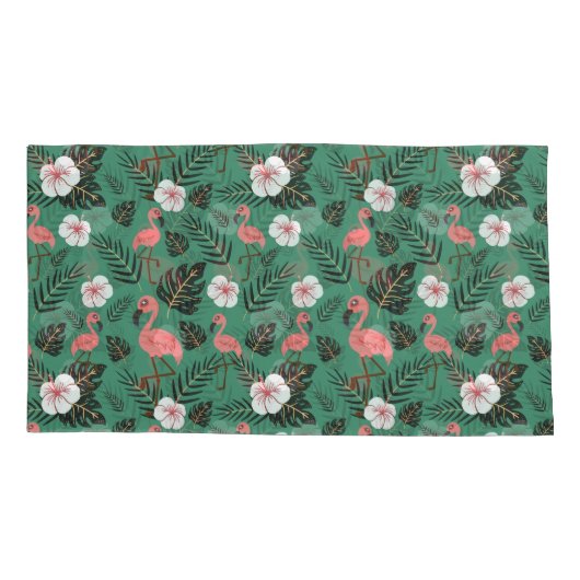 Flamingo naadloze patroonroze op groene achtergron kussensloop (Achterkant-Links)