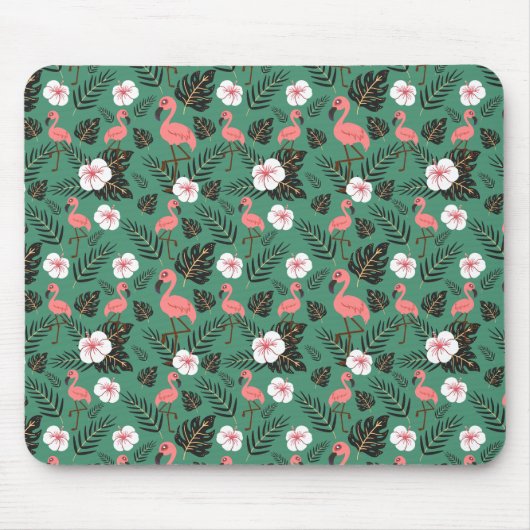 Flamingo naadloze patroonroze op groene achtergron muismat (Voorkant)