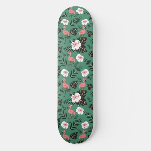 Flamingo naadloze patroonroze op groene achtergron persoonlijk skateboard (Voorkant)
