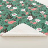 Flamingo naadloze patroonroze op groene achtergron sherpa deken (3/4)