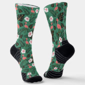 Flamingo naadloze patroonroze op groene achtergron sokken (Gebogen)