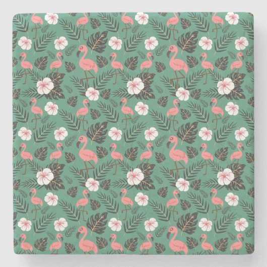 Flamingo naadloze patroonroze op groene achtergron stenen onderzetter (Voorkant)