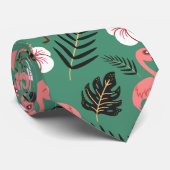 Flamingo naadloze patroonroze op groene achtergron stropdas (Opgerold)